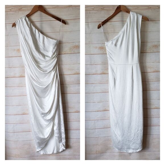 Elliatt Revolve Cassini White One Shoulder Satin Dress Wedding Special Occasion - Picture 3 of 15